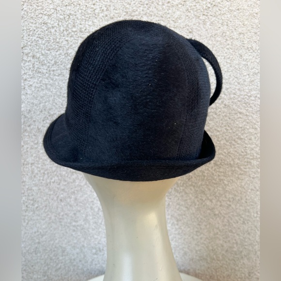 Vintage black wool bucket hat 2 lucite amber balls Adolfo Realites Small 21” - Picture 4 of 10